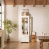 Modern Upholstered Glass Display Cabinet With Adjustable LED Light - White - Image 6