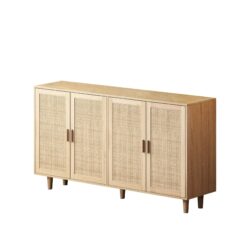 Elegant And Functional 4 Door Rattan Decorative Storage Cabinet For Bedroom, Living Room, Office - Natural