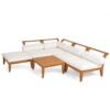 6 Piece Patio Sofa Set, Acacia Wood Outdoor Modular Sectional Garden Furniture Set L Shaped Conversation Set, Convertible Daybed With Tea Table, Ottoman, 5 Cushions And Pillows - Teak / Beige - Image 3
