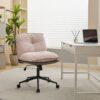 Oversize Seat Cirss Cross Chair With Wheels, Elegant Design Computer Chair, Adjustable Height 360 Degree Rolling Swivel Home Office Chair For Small Space, Dressing Room, Living Room - Pink / Gray - Image 22
