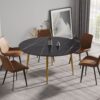 Modern Man-Made Stone Round Metal Dining Table, Position For 6 People - Gold / Black - Image 12