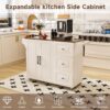 Kitchen Island Cart With Foldable Tabletop & Drop Leaf Mobile Breakfast Bar With Wood Top And Storage - White / Walnut - Image 10