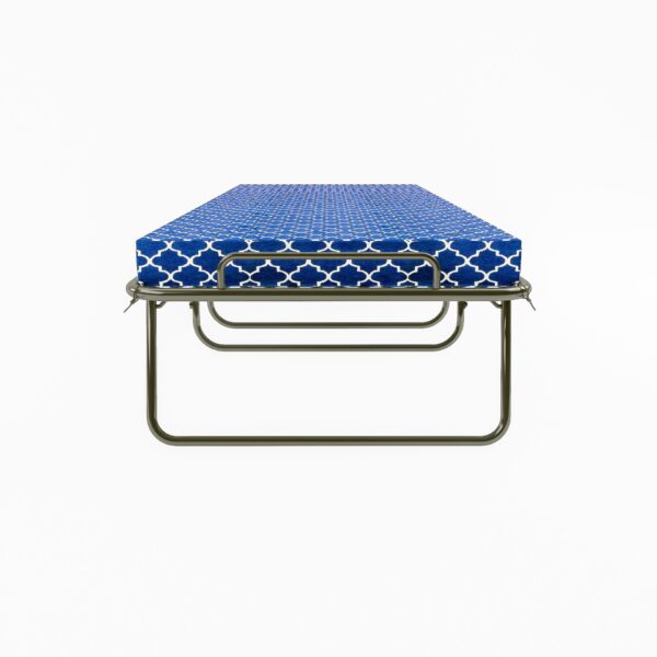Metal Folding Bed Frame With Foam Mattress, Easy Storage, Movable With 4 Castors - Black / Blue