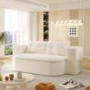2 In 1 Foldable Sofa Plush Corduroy Sofa Convertible Floor Sofa Bed Deep Seating With Multi Functional Blanket Suitable For Living Rooms - Beige - Image 3