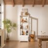 Modern Upholstered Glass Display Cabinet With Adjustable LED Light - White - Image 7