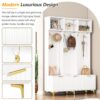 Modern Large Storage Hall Tree With Bench, Luxurious Coat Rack With 6 Hooks And Legs For Entryway, Living Room - White / Gold - Image 7