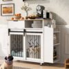Modern Style 2 In 1 Pet Friendly Dog Crate Kitchen Island End Table Metal Pine - Natural / White - Image 4