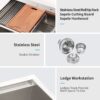 30" Drop In Kitchen Sink With Workstation Features, 16 Gauge Stainless Steel - Black / Gray - Image 6