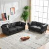 Chesterfield 3 And 2 Seater Sofa Set, High Tech Fabric, Roll Armrest, Upholstered Mid Century Modern Couch - Black - Image 5
