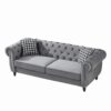 Chesterfield Velvet Upholstery Fabric Sofa With Roll Armrest & Nailhead, 3 And 2 Seater - Gray - Image 12