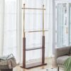 Hanger Double Layer Coat Rack With Solid Wood Partition - Gold / Walnut - Image 7
