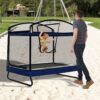 Outdoor Square Trampoline For Kids And Adults With Protective Net And Swing 4 X 6Ft - Black / Blue - Image 2