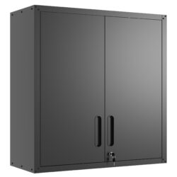 Metal Wall Mounted Tool Storage Cabinet With 2 Locking Doors, Adjustable Shelf, And Drawer - Black