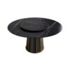 Modern Artificial Stone Round Metal Iron Base Dining Table, Can Accommodate 8 People Artificial Stone Turntable (Not Including Chairs) - Black - Image 4
