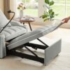 3 In 1 Convertible Sleeper Chair Sofa Bed, Adjustable Pull Out With Multi Pockets Velvet - Gray - Image 11