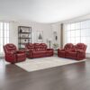 3 Pieces Recliner Sofa Sets Home Theater Seating Manual Recliner Chair With Center Console And Led Light Strip For Living Room - Wind Red - Image 29