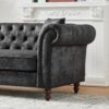 Chesterfield Sofa, High Tech Fabric Roll Armrest - Black - Image 7