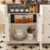 Kitchen Island Cart With Foldable Tabletop & Drop Leaf Mobile Breakfast Bar With Wood Top And Storage - White / Walnut - Image 13