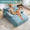 Chenille Interior Lazy Sofa Chaise Lounge Armchair With 3 Pillows And Armrests - Mint Blue - Image 11