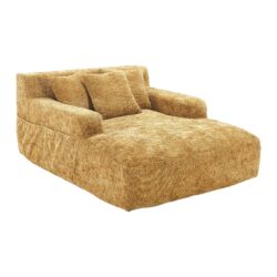 Chenille Interior Lazy Sofa Chaise Longue With Armrests And 3 Pillows - Yellow