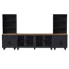 Farmhouse TV Stand With Solid Wood Gourd Shaped Legs For TVs Up To 70", Entertainment Center With Bookshelves & Tempered Glass Doors, Media Console With Adjustable Shelves, Living Room - Black / Natural - Image 14