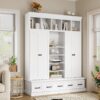 Hall Tree With Bench And 5 Storage Cubbies, Modern Entryway Storage Organizer Cabinet With 4 Doors, 5 Drawers And Adjustable Shelves For Hallway, Entryway, Living Room - White - Image 4