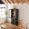 Mid Century Modern Style Tall Display Cabinet With Glass Doors For Collectibles - Black - Image 6