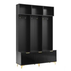 Modern Large Storage Hall Tree With Bench, Luxurious Coat Rack With 6 Hooks And Legs For Entryway, Living Room - Black / Gold