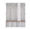 Farmhouse Hall Tree With 4 Hidden Hanging Hooks, Versatile Seating Bench With 8 Doors, Entryway Shoe Cabinet With Open Compartments For Living Room - White - Image 10