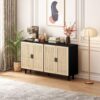 Elegant And Functional 4 Door Rattan Decorative Storage Cabinet For Bedroom, Living Room - Black - Image 6