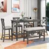 Elegant 6 Piece Counter Height Dining Table Set With Shelf, 4 Chairs And Bench - Gray - Image 9