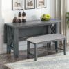 6 Piece Family Dining Room Set Solid Wood Space Saving Foldable Table And 4 Chairs With Bench - Gray - Image 6