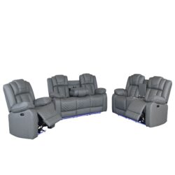 Raize - 3 Piece Power Living Room Set With Storage Console And Cup Holders - Gray