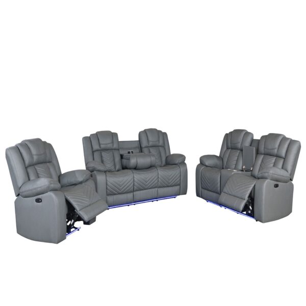 Raize - 3 Piece Power Living Room Set With Storage Console And Cup Holders - Gray
