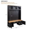 Farmhouse 4 In 1 Hall Tree With Wood Grain Bench And Top, Multifunctional Coat Rack With Hooks And Shell Handles, Mudroom Bench With Adjustable Shelves For Hallway, Living Room - Black - Image 4