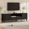 Modern TV Stand For TVs Up To 80", Entertainment Center With Open Compartment, TV Storage Cabinet With 2 Drawers, 2 Cabinets And 5 Solid Legs For Living Room - Black - Image 2