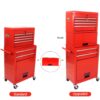 6 Drawer Lockable Tool Cabinet On Wheels Steel Rolling Tool Chest With Detachable Toolbox, 2 In 1 Garage Workshop Storage Organizer With 4 Universal Casters - Red - Image 7