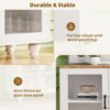 Farmhouse TV Stand With Solid Wood Gourd Shaped Legs For TVs Up To 70", Entertainment Center With Bookshelves & Tempered Glass Doors, Media Console With Adjustable Shelves, Living Room - White / Natural - Image 11