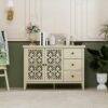 Hollowed Out Cabinet With 2 Door 3 Drawers, American Furniture, Suitable For Bedroom, Living Room, Study - Natural - Image 2