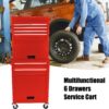 6 Drawer Lockable Tool Cabinet On Wheels Steel Rolling Tool Chest With Detachable Toolbox, 2 In 1 Garage Workshop Storage Organizer With 4 Universal Casters - Red - Image 2