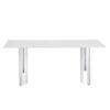 Modern Minimalist Dining Table With Imitation Marble Glass Desktop And Metal Legs - Silver / White - Image 7
