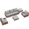 Rattan Terrace Furniture Set, 5 Piece, 7 Seats Cushions, Wooden Armrests, High Footed Design - Gray - Image 8