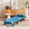 Convertible 5 In 1 Folding Chair Bed With Adjustable Backrest & Pillow Linen For Small Spaces - Blue - Image 14