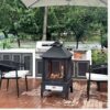Heavy Duty Garden Metal Outdoor Heating Furnace Fire Pit With Rotating Tray - Black - Image 2