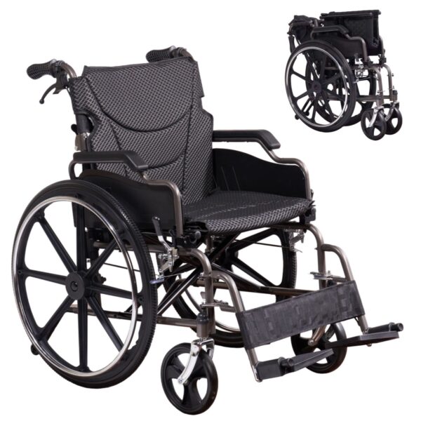 Heavy Duty Manual Wheelchair Double X Force Support 350Lbs Capacity All Terrain 24" Tires Foldable With Quick Release Wheels - Dark Gray