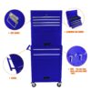 6 Drawer Lockable Tool Cabinet On Wheelsб Steel Rolling Tool Chest With Detachable Toolbox, 2 In 1 Garage Workshop Storage Organizer With 4 Universal Casters - Blue - Image 6