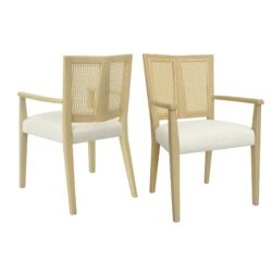 Mid Century Modern Arm Dining Chair (Set of 2) With Rattan Backrest - Beige / Natural Ash