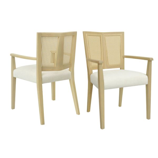 Mid Century Modern Arm Dining Chair (Set of 2) With Rattan Backrest - Beige / Natural Ash