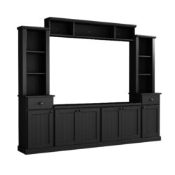 Minimalist - Entertainment Wall Unit Set With Bridge For TVs Up To 75", Ample Storage Space TV Stand With Adjustable Shelves - Black