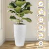 Faux Rattan Tall Planters Set With Water Level Monitor And Automatic Watering, Polypropylene - Black / Gray - Image 8